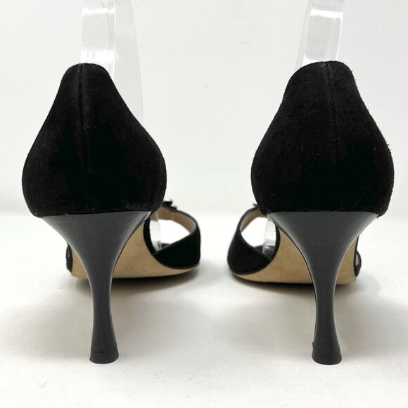 Vintage Manolo Blahnik Black Suede Peep‑Toe Pumps EU 38½ / US 8.5 - Picture 5 of 9